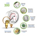 Manómetro Inox Glicerina 4 PLG, 15 Psi (aire, Agua)