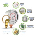 Manómetro Inox Glicerina 4 PLG, 300 Psi (aire, Agua)
