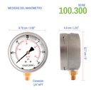 Manómetro Inox Glicerina 4 PLG, 600 Psi (aire, Agua)