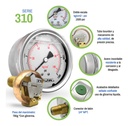 Manómetro Inox Alta Presión Glicerina 4 PLG, 1500 Psi