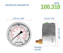 Manómetro Inox Alta Presión Glicerina 4 PLG, 2000 Psi