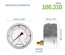 Manómetro Inox Glicerina 4 PLG, 60 Psi (aire, Agua)