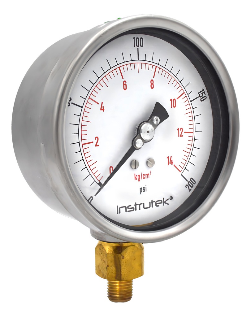 Manómetro Premium Inox Glicerina Carátula 4 PLG , 200 Psi