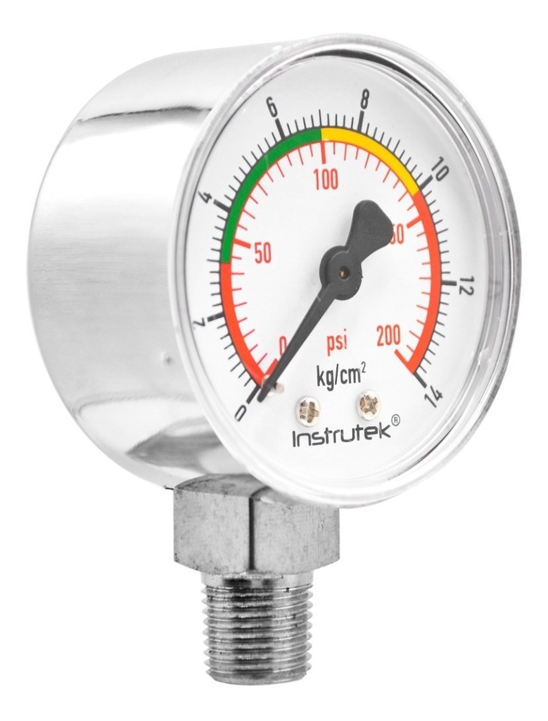 Manómetro 2 PLG Oxígeno Medicinal 200 Psi (14kg) Conex. 1/4
