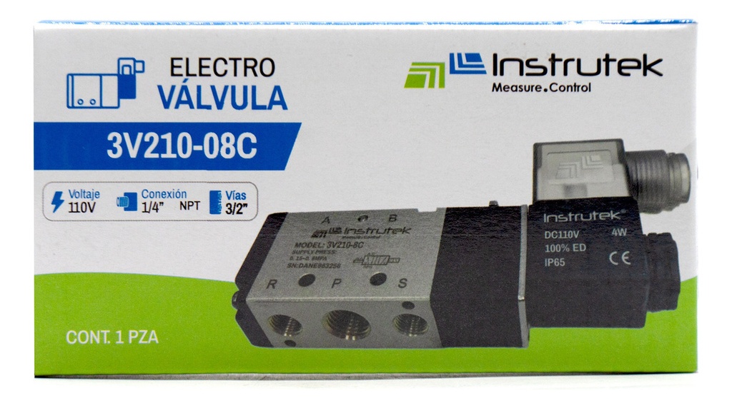 Electroválvula Neumática 3 Vías, 1/4 Npt , 2 Posiciones 110v