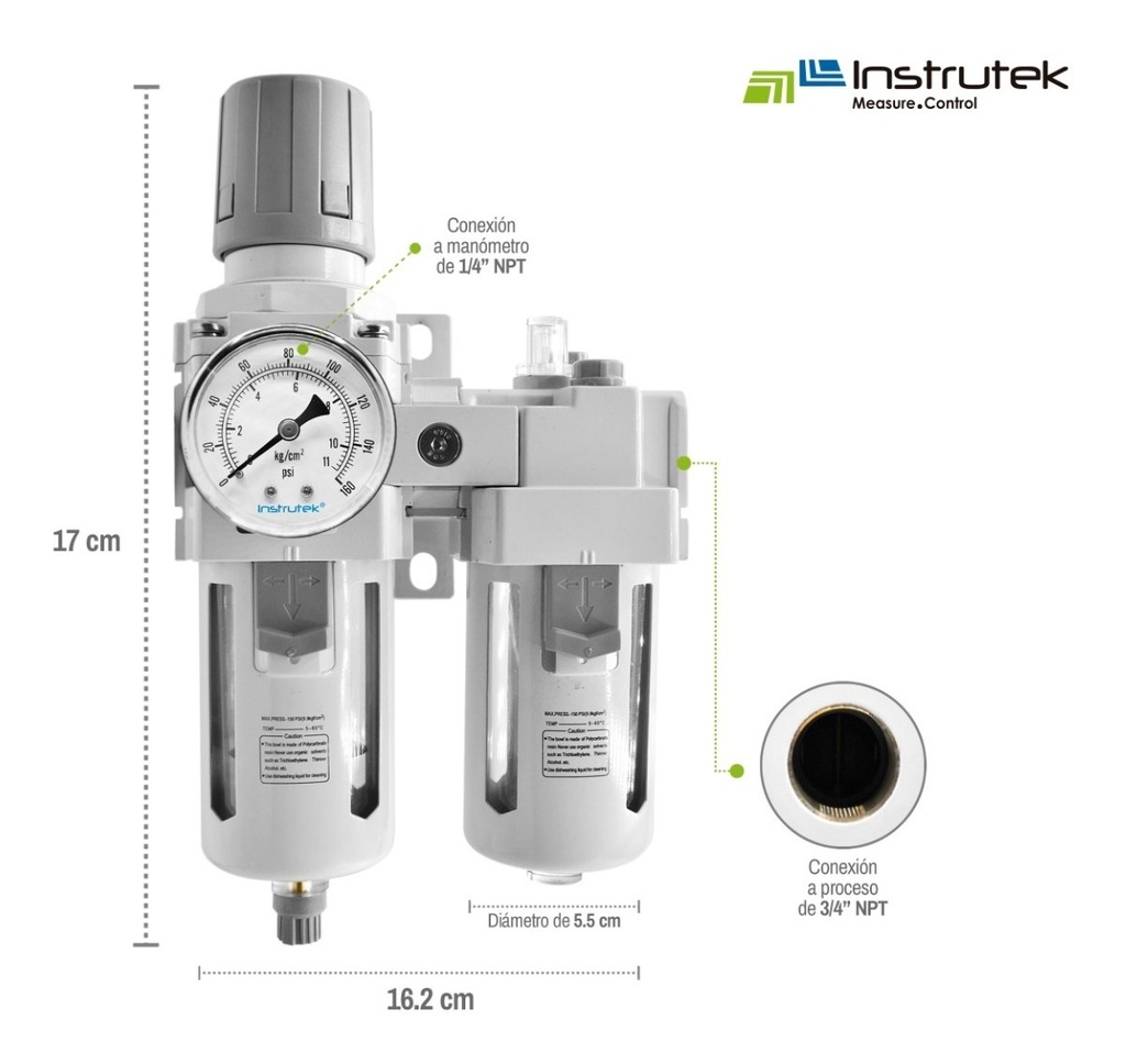 Filtro Regulador + Lubricador 3/4 Frl Compacto Con Manómetro