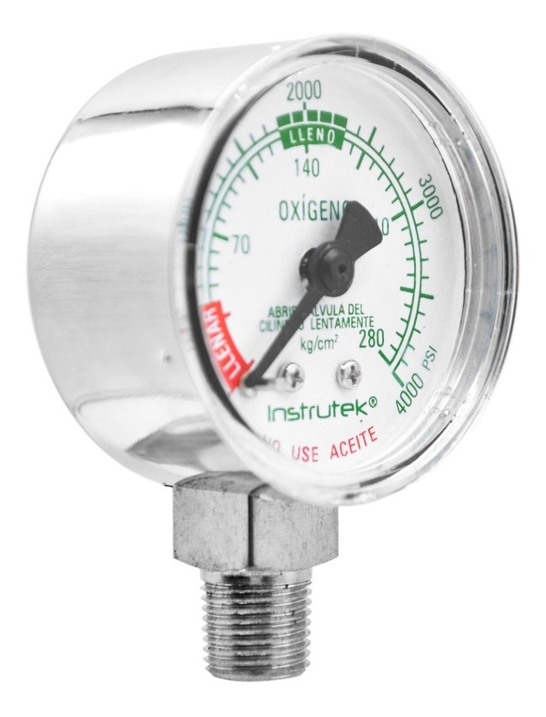 Manómetro Oxígeno Medicinal 2 PLG Alta Presión 4000 Psi