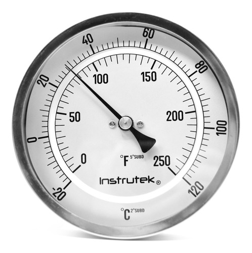 Termómetro 5 pulgadas, posterior, 1/2" NPT, vástago 6", rango -20 a 120 C-F