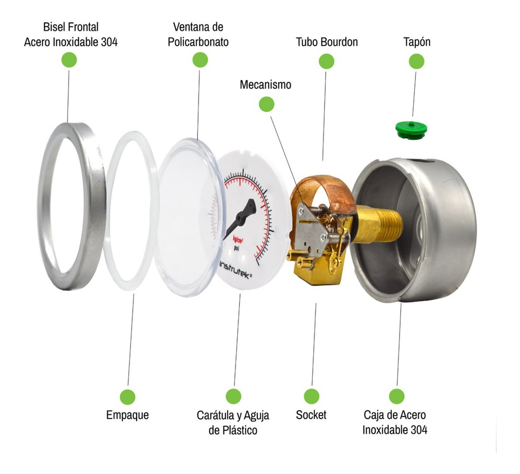 Manómetro Inox Glicerina 4 PLG, 15 Psi (aire, Agua)