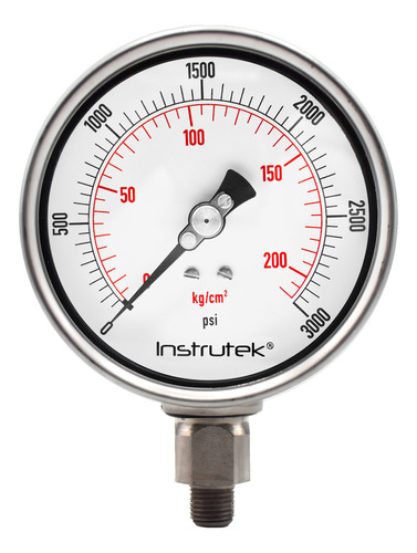 Manómetro 4", lleno de líquido premium, 1/4" NPT, inferior, 3000 psi-kg/cm2