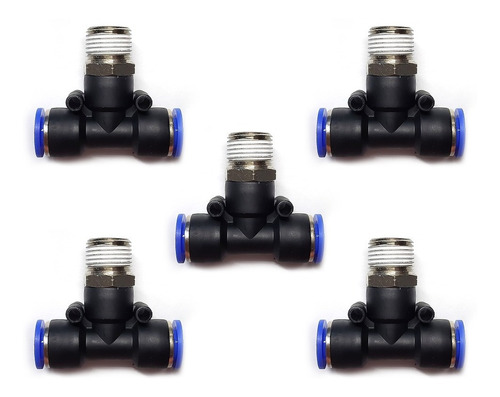 5pz Racor Neumático En Tee 3/8 Npt Macho X 3/8 Mang.