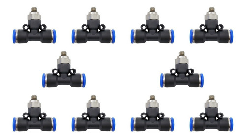 10 Pz De Conector/racor Rápido Neumático Tee M6 X 6mm