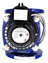 Medidor de agua tipo turbina, cuerpo de hierro fundido con registro hermético y transmisión magnética. Extremos en 3", bridas ANSI.