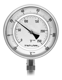 [6010009020120] Termómetro 6 pulgadas, inferior, 1/2" NPT, vástago 9", rango -20 a 120 C-F