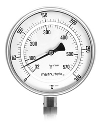 [601000900300] Termómetro 6 pulgadas, inferior, 1/2" NPT, vástago 9", rango 0 a 300 C-F