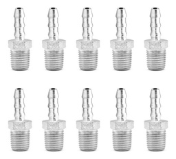 [EMM14N14QTY10] 10 Pz De Espiga para mangueras con rosca macho de 1/4" NPT x 1/4", fabricado en latón y un recubrimiento en niquel.