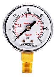 [51600N30] Manómetro 2", oxígeno y acetileno, 1/4" NPT, inferior, 30 psi-kg/cm2