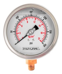[100300300] Manómetro 4", lleno de líquido (O.E.M.), 1/4" NPT, inferior, 300 psi-kg/cm2