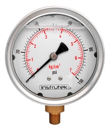 [100300100] Manómetro 4", lleno de líquido (O.E.M.), 1/4" NPT, inferior, 100 psi-kg/cm2